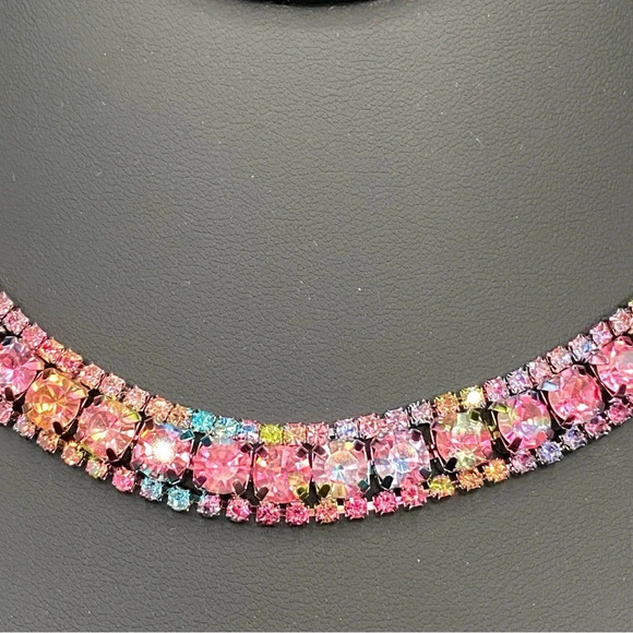 Gorgeous Multicolored Rainbow Pink Sparkly Rhinestone Choker - Picture 10 of 11